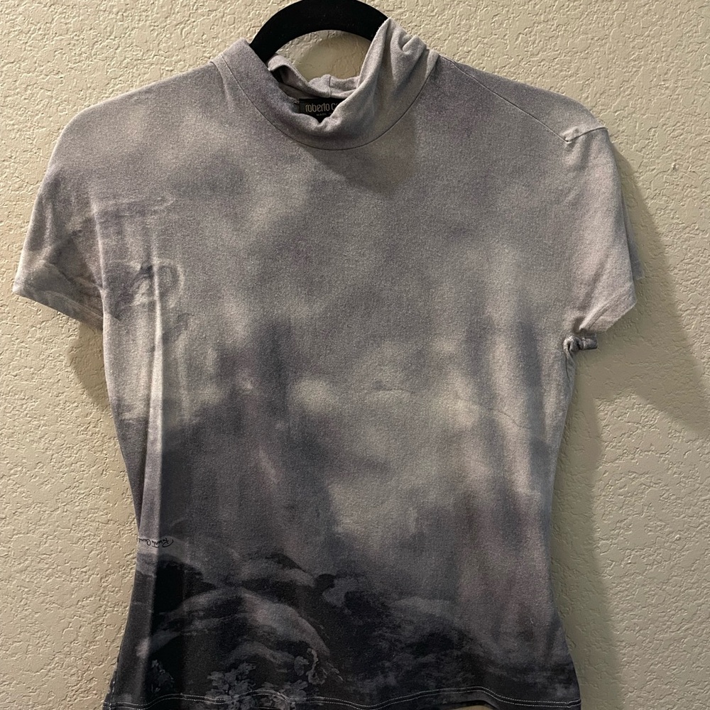 Roberto Cavalli Black and Gray Short Sleeve Top